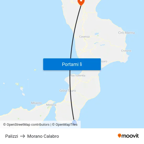 Palizzi to Morano Calabro map