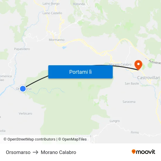 Orsomarso to Morano Calabro map