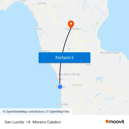 San Lucido to Morano Calabro map