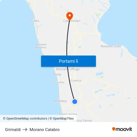 Grimaldi to Morano Calabro map