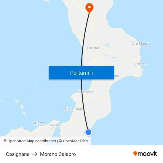 Casignana to Morano Calabro map
