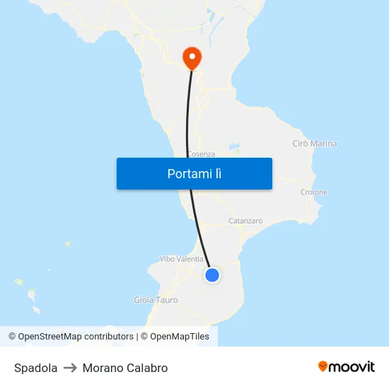 Spadola to Morano Calabro map