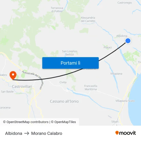 Albidona to Morano Calabro map