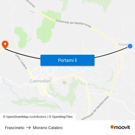 Frascineto to Morano Calabro map