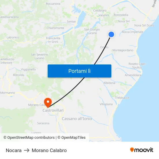 Nocara to Morano Calabro map