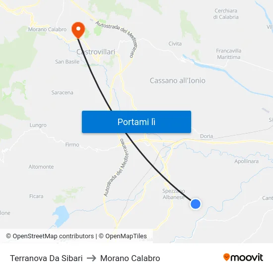 Terranova Da Sibari to Morano Calabro map