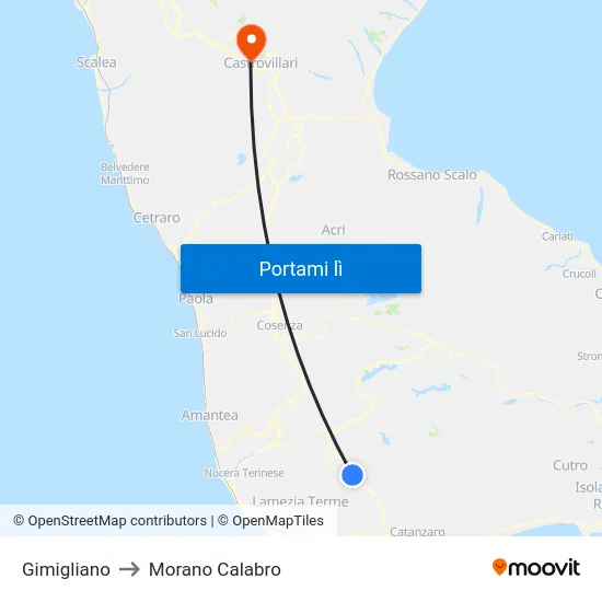 Gimigliano to Morano Calabro map