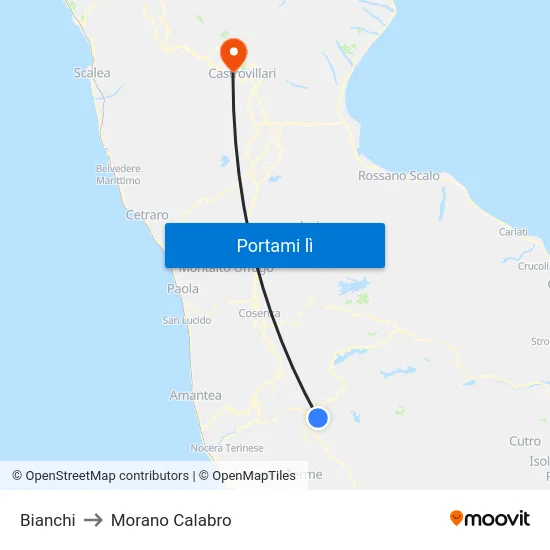 Bianchi to Morano Calabro map