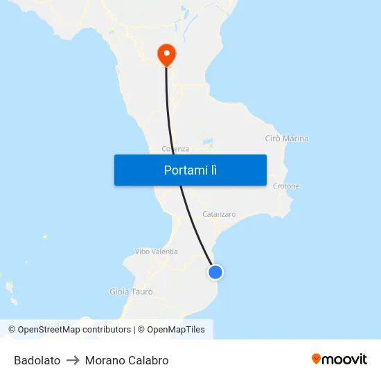 Badolato to Morano Calabro map