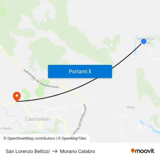 San Lorenzo Bellizzi to Morano Calabro map