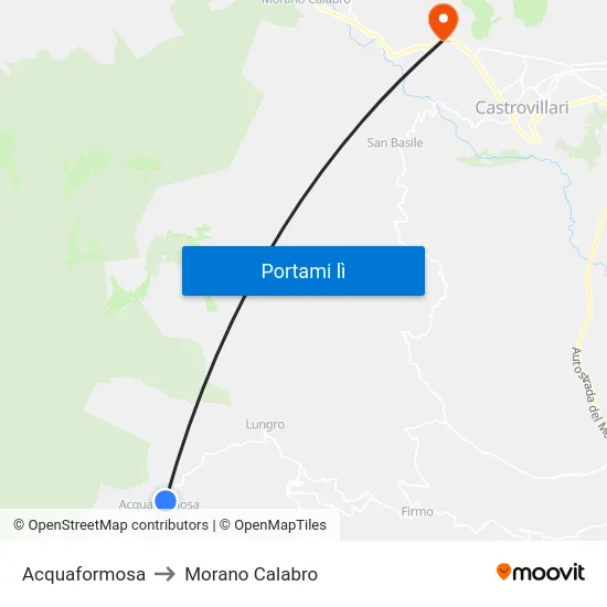 Acquaformosa to Morano Calabro map
