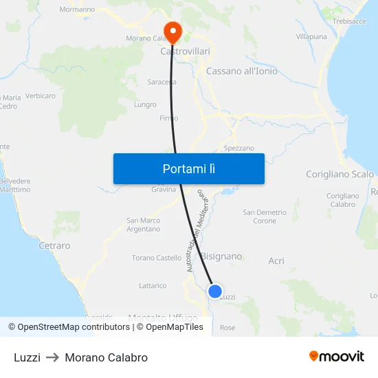 Luzzi to Morano Calabro map