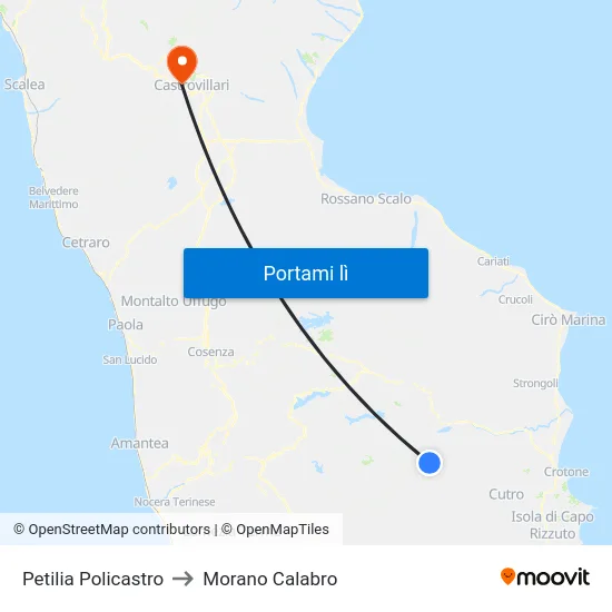 Petilia Policastro to Morano Calabro map