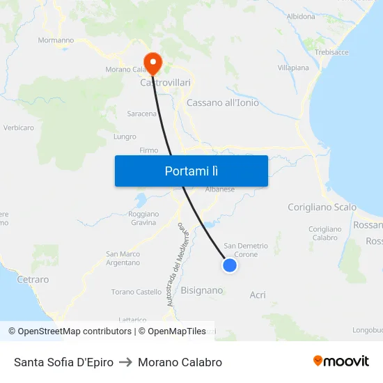 Santa Sofia D'Epiro to Morano Calabro map
