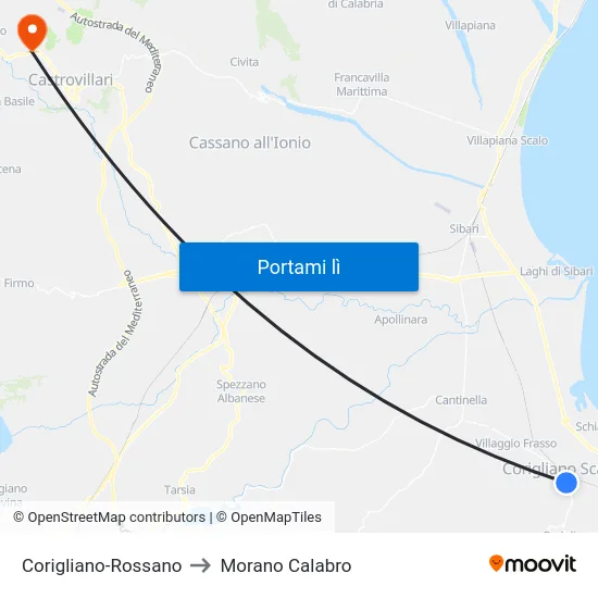Corigliano-Rossano to Morano Calabro map