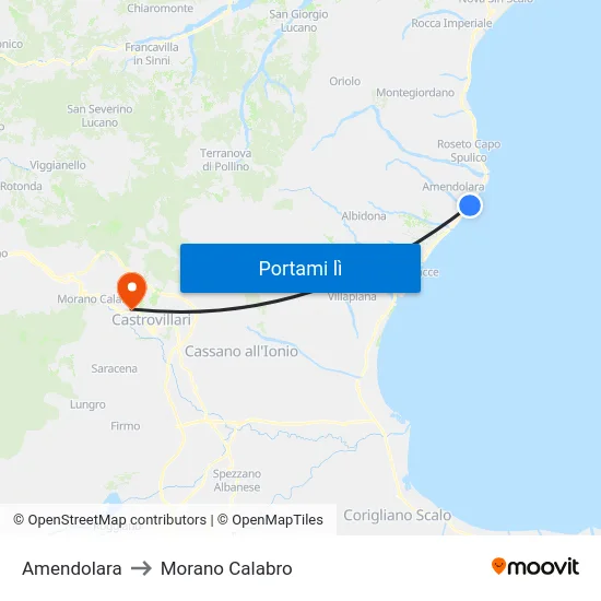 Amendolara to Morano Calabro map