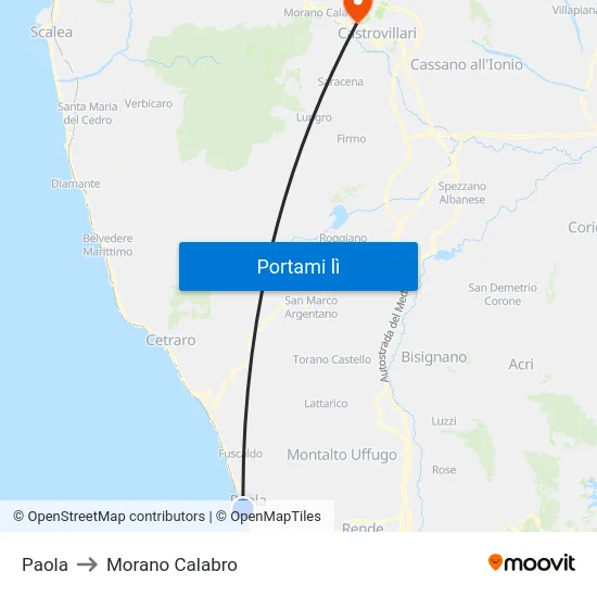 Paola to Morano Calabro map