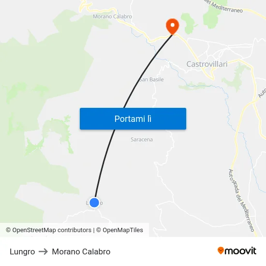 Lungro to Morano Calabro map