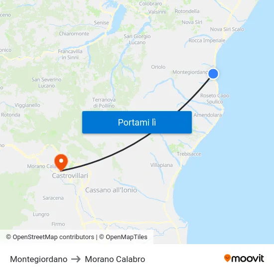 Montegiordano to Morano Calabro map