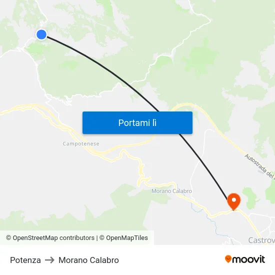 Potenza to Morano Calabro map