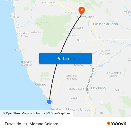 Fuscaldo to Morano Calabro map