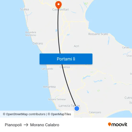 Pianopoli to Morano Calabro map