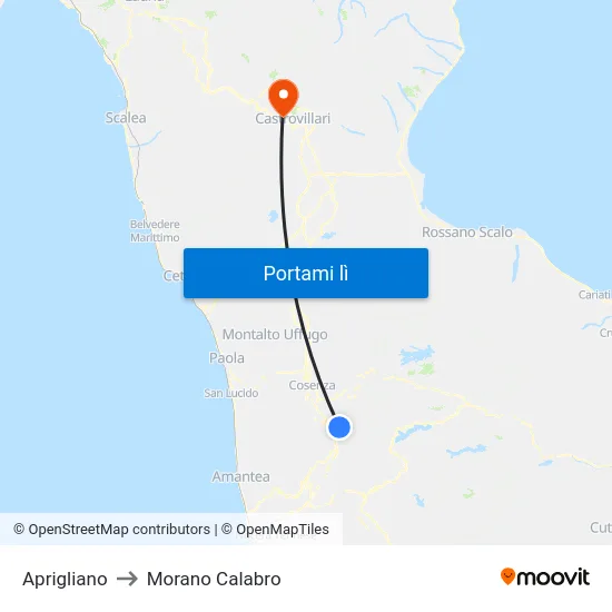 Aprigliano to Morano Calabro map