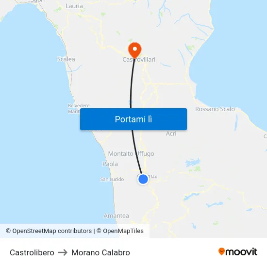 Castrolibero to Morano Calabro map