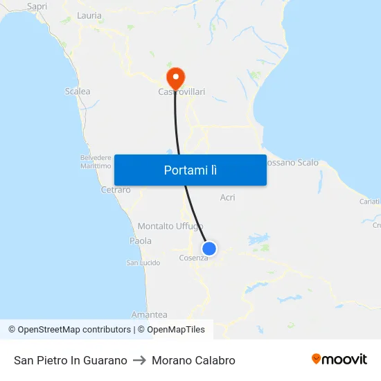 San Pietro In Guarano to Morano Calabro map