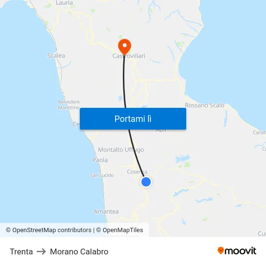 Trenta to Morano Calabro map