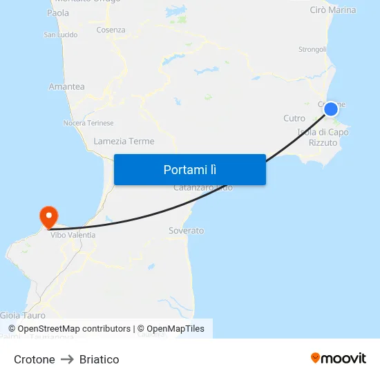 Crotone to Briatico map