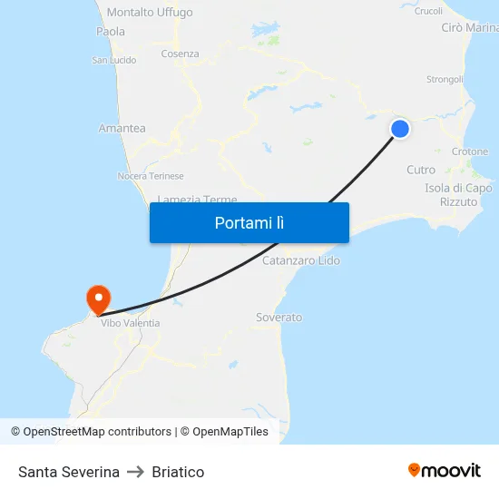 Santa Severina to Briatico map
