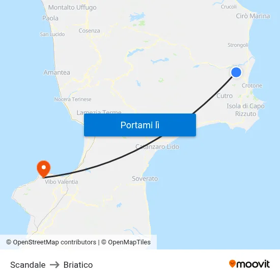 Scandale to Briatico map