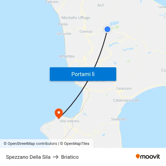 Spezzano Della Sila to Briatico map