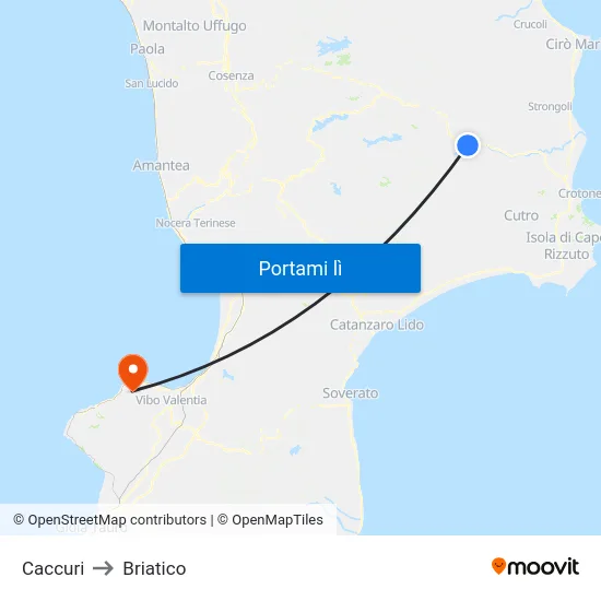 Caccuri to Briatico map