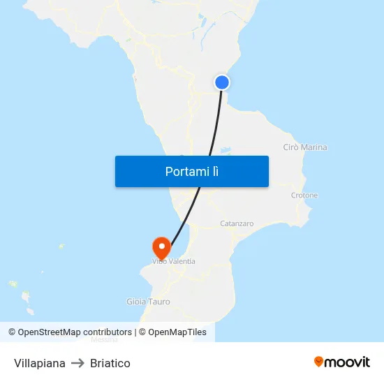 Villapiana to Briatico map