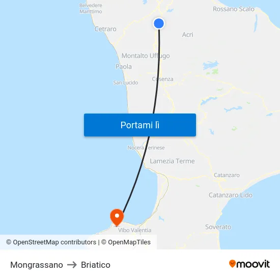 Mongrassano to Briatico map