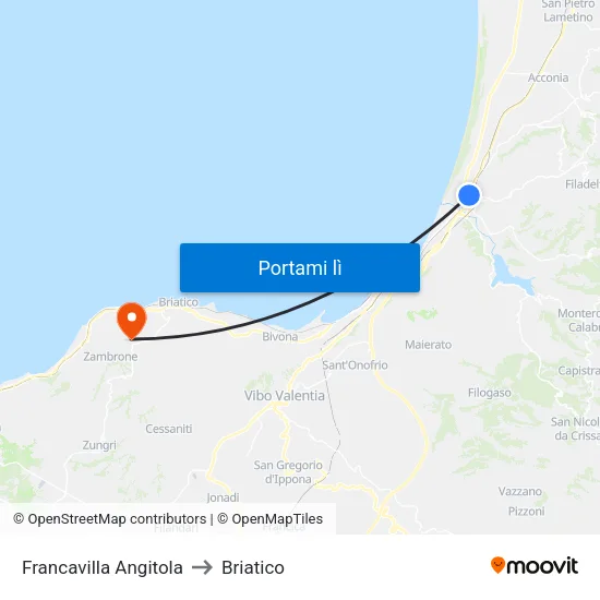 Francavilla Angitola to Briatico map