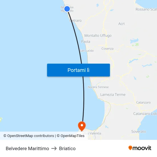 Belvedere Marittimo to Briatico map
