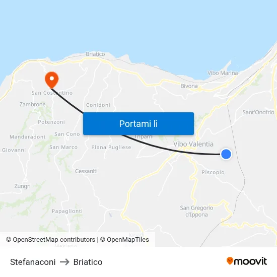 Stefanaconi to Briatico map