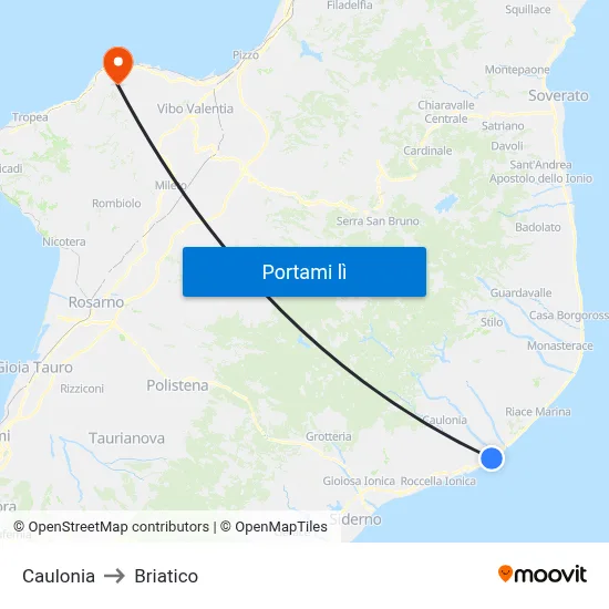 Caulonia to Briatico map