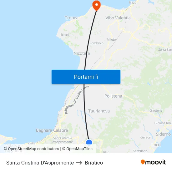 Santa Cristina D'Aspromonte to Briatico map
