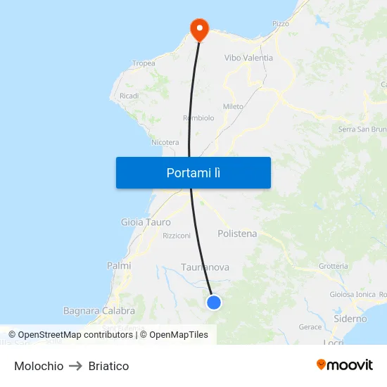 Molochio to Briatico map