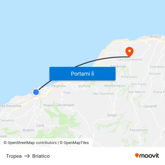 Tropea to Briatico map