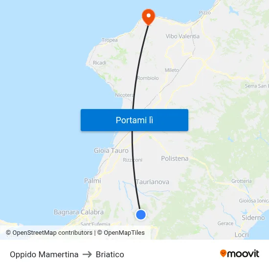 Oppido Mamertina to Briatico map