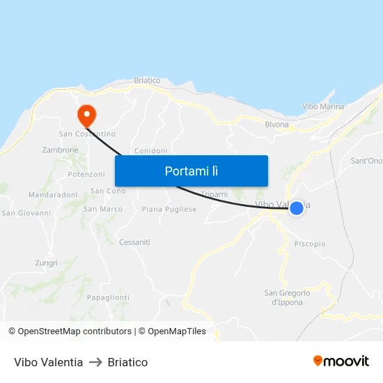 Vibo Valentia to Briatico map