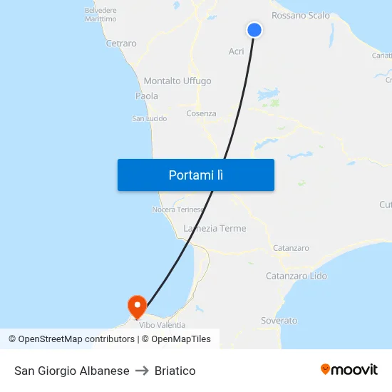 San Giorgio Albanese to Briatico map