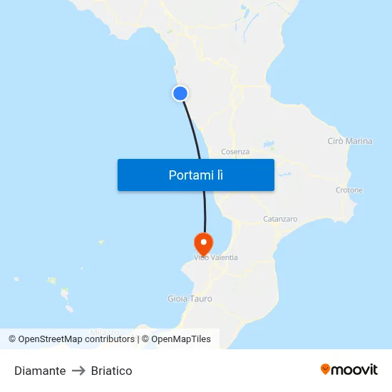 Diamante to Briatico map