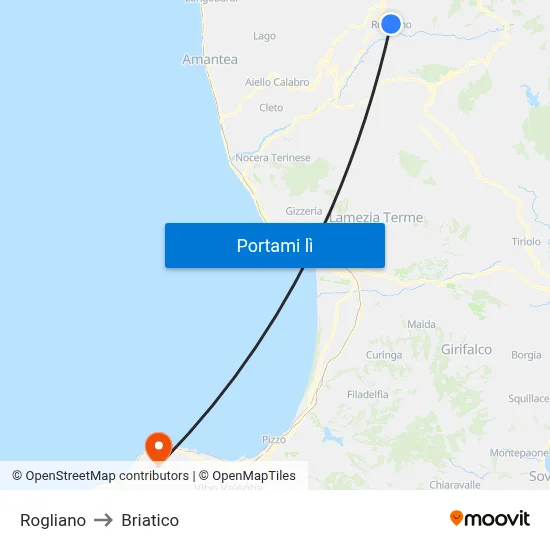 Rogliano to Briatico map