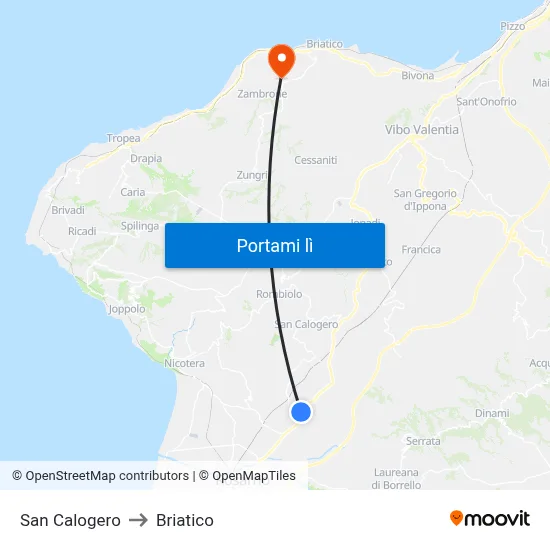San Calogero to Briatico map